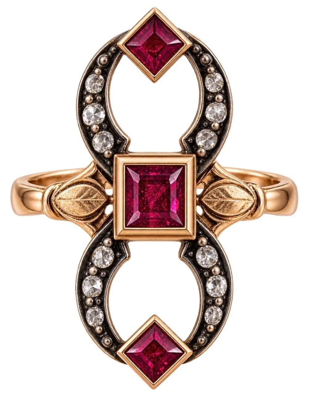 Antique Victorian Rose Gold Ruby & Diamond Ring — Size 8